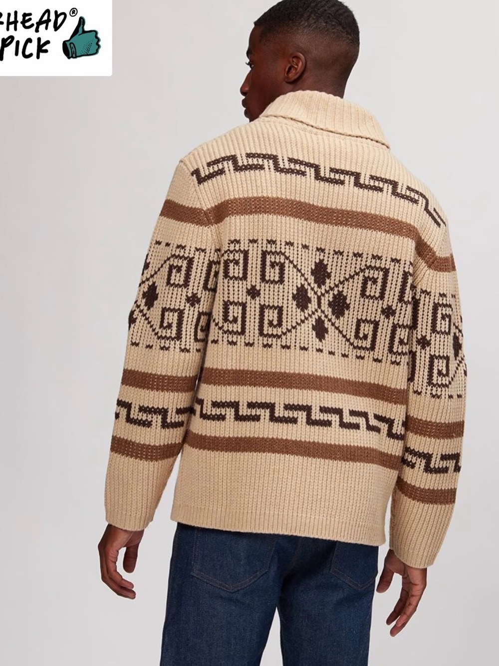 Pendleton Beige and Brown Geometric Zip-Up Sweater - Picture 2 of 3